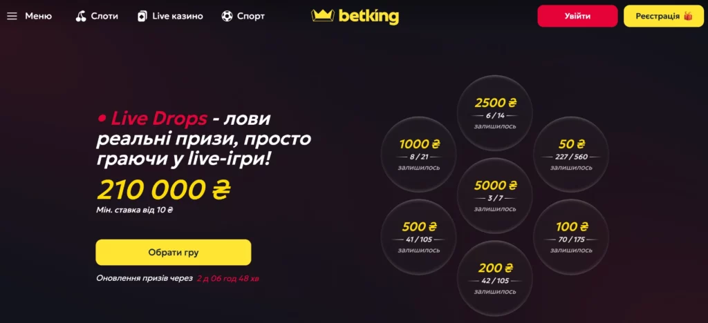 live drops та інші бонуси у казино betking