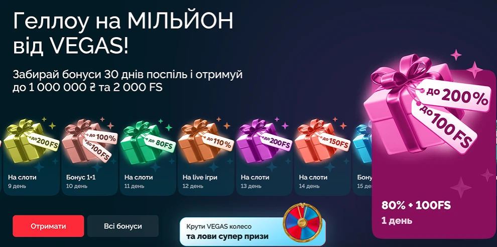 бонус за реєстрацію в вегас