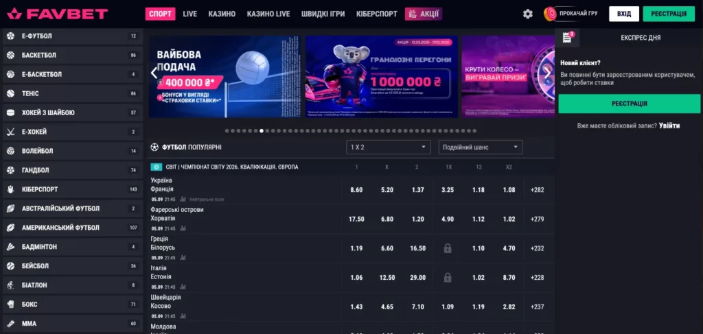 ставки на спорт та кіберспорт в казно фавбет