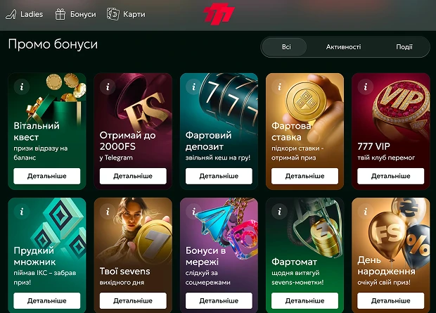 Бонуси та промокоди казино 777.ua